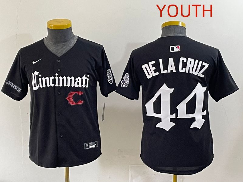 Youth 2025 Cincinnati Reds #44 De La Cruz Black Five generations Joint Name Nike MLB Jersey style 15